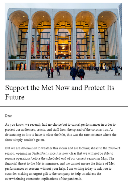 BREAKING: Met Opera Includes Laid-off Soloists on Email Asking Public for Money