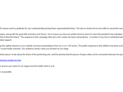 Peter Gelb to Laid-off Met Opera Soloists: "Free Streaming is a Hit!"