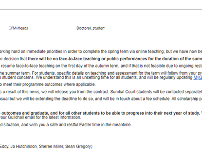 Guildhall Moves Online, Will Charge Artists Same Tuition for Performance Degree with No Performances