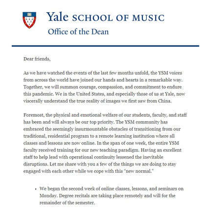 Yale School of Music Sends Massive Stimulus Package to Students in Time of Need